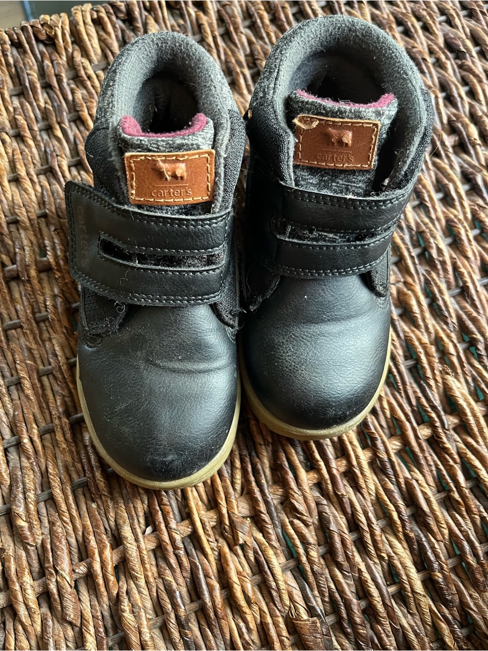 Carter's Black Leather Kids Boots with Tan Patch and Pink Lining
